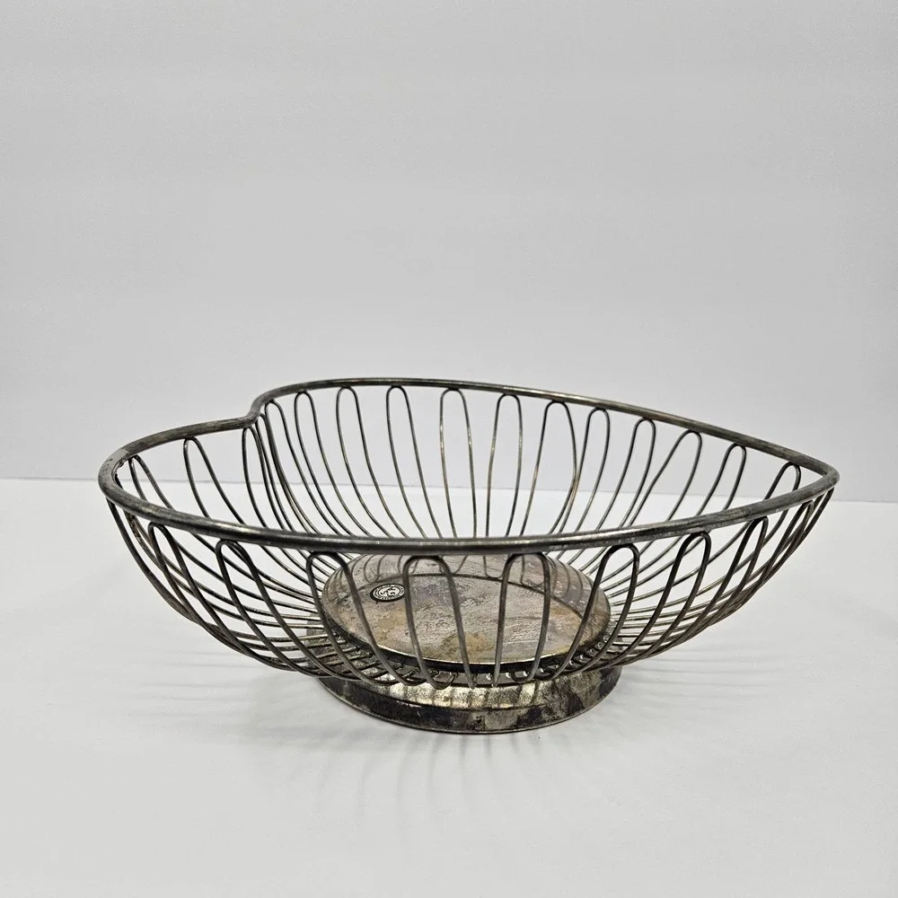 Godinger Silver‎ Plated Heart Dish Basket 10 Inch Wire Bowl Vintage Decor